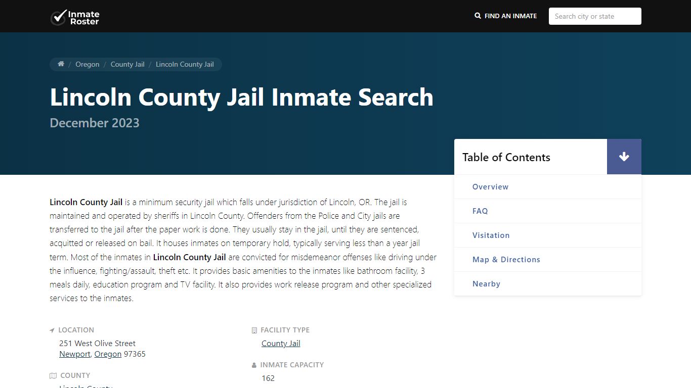 Inmate Search | Lincoln County Jail - Newport, OR - InmateRoster